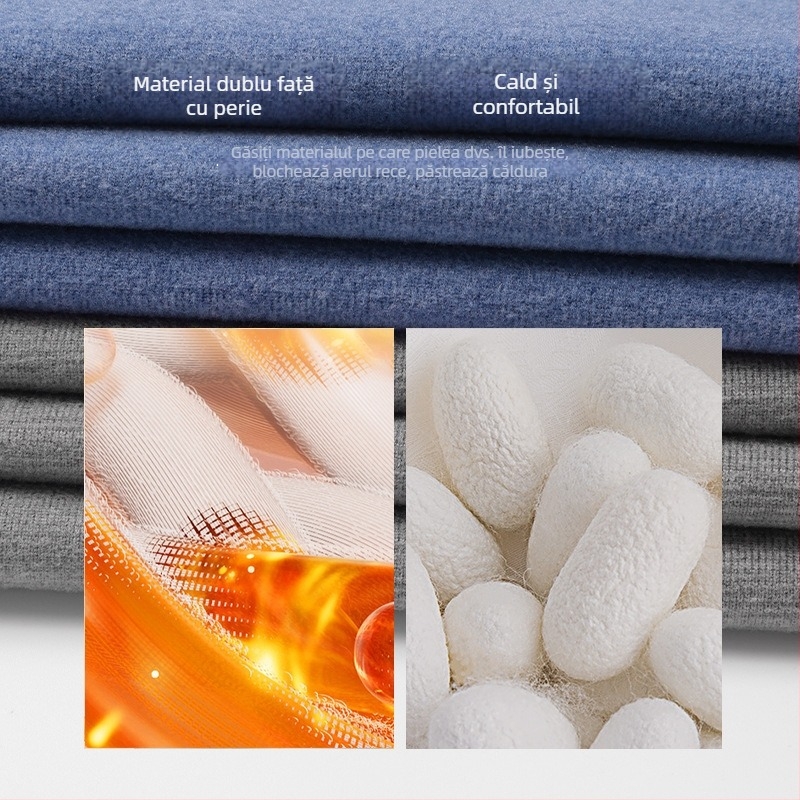 Veste termică pentru bărbați cu gât în V, căptușită cu fleece, țesătură tricotată, lungime medie, poliester-spandex (90–95% poliester)