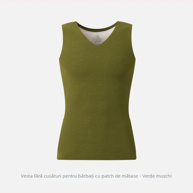 Veste termică pentru bărbați cu gât în V, căptușită cu fleece, țesătură tricotată, lungime medie, poliester-spandex (90–95% poliester)