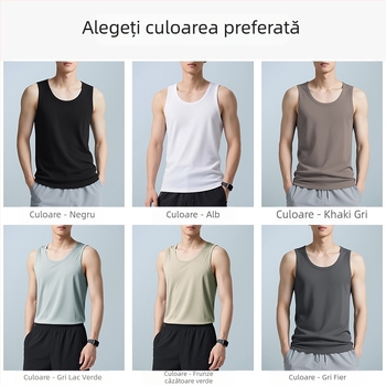 Maieu masculin fără mâneci, guler rotund, amestec bumbac-poliester, subțire și ușor, croială mulată, tiv drept, 61% bumbac, 39% poliester