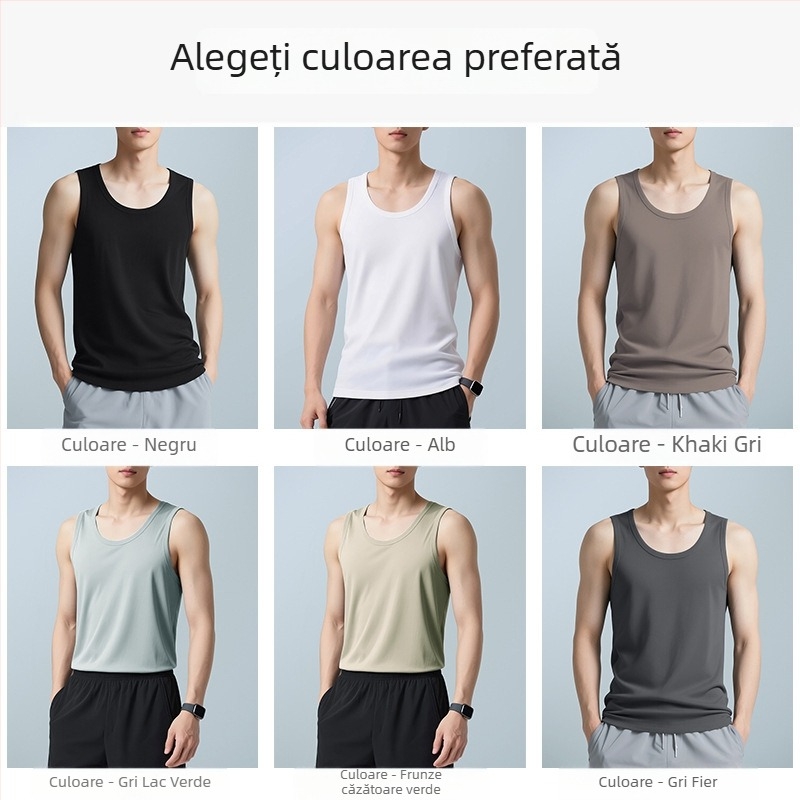 Maieu masculin fără mâneci, guler rotund, amestec bumbac-poliester, subțire și ușor, croială mulată, tiv drept, 61% bumbac, 39% poliester