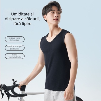 Vesta bumbac cu umeri lati, fără mâneci, guler în V, stil lejer, 95–100% bumbac, greutate țesătură 181–200 g/m²