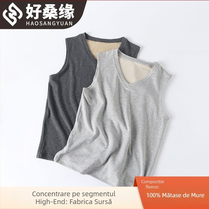 Vesta termică din mătase Mulberry, stil minimalist, căptușeală fleece, croială mulată