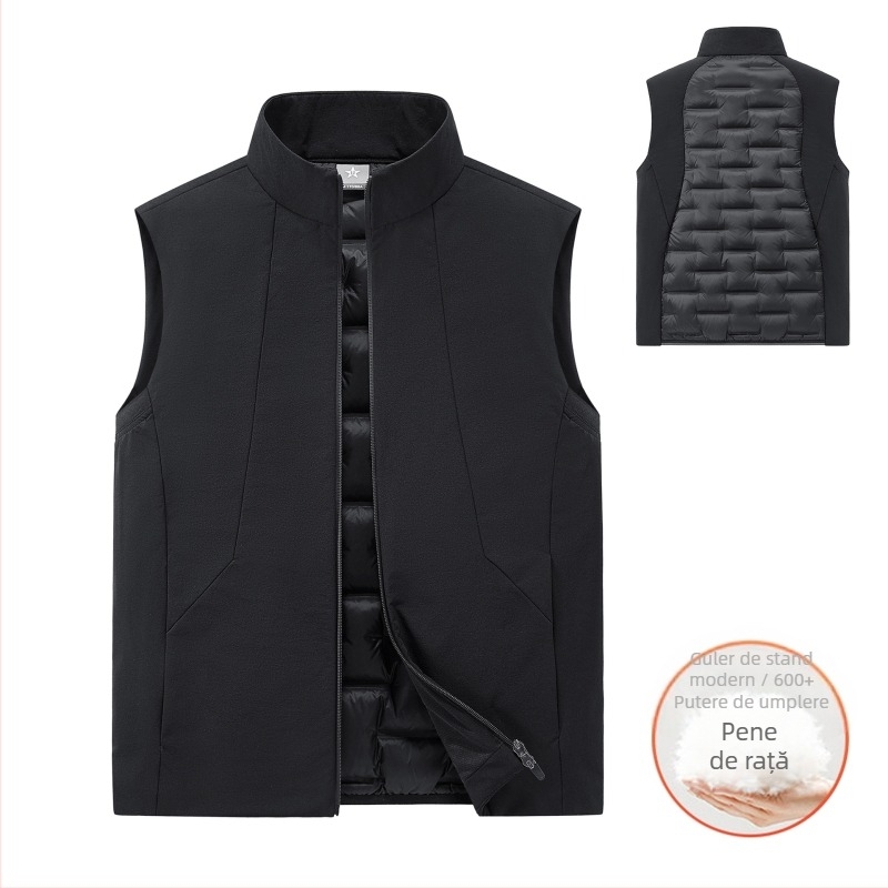 Vesta de puf pentru bărbați cu guler înalt – 86–90% puf, umplere sub 100 g, umplător: puf alb de rață, material principal: nylon
