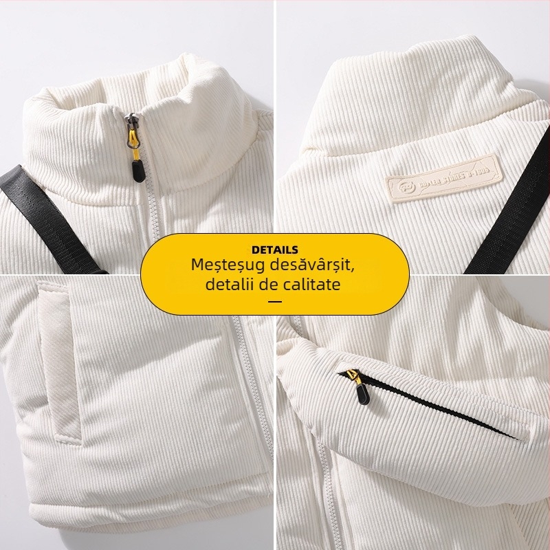 Vesta bărbați din corduroy, umplutură din imitație de mătase-bumbac, croială lejeră, stil japonez