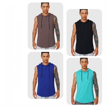 Veste bărbați fără mâneci cu glugă – respirabilă, uscare rapidă, 100% poliester, pentru alergare și fitness (vară/primăvară)