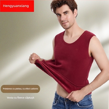 Vesta bărbătească caldă din poliester cu căptușeală de catifea, iarnă, stil leisure