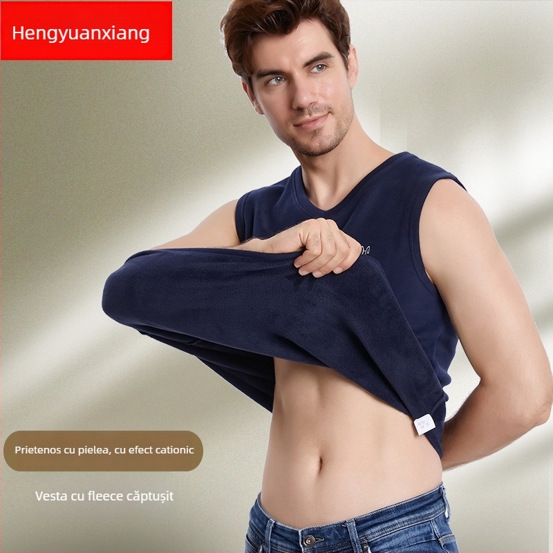 Vesta bărbătească caldă din poliester cu căptușeală de catifea, iarnă, stil leisure