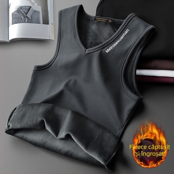 Vesta fără mâneci T-shirt, căptușită cu fleece din bumbac 40% - Croi slim, iarnă, casual