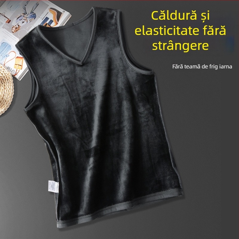 Vesta fără mâneci T-shirt, căptușită cu fleece din bumbac 40% - Croi slim, iarnă, casual