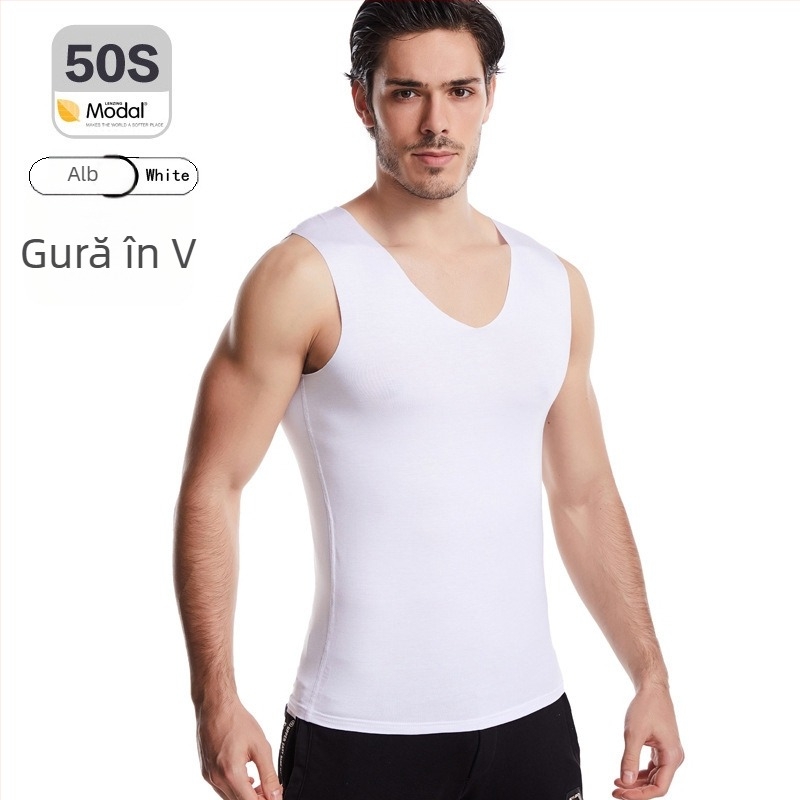 Maieu bărbătesc din modal, fără cusături, umeri lato, decolteu rotund, grosime moderată 161–180 g/m², vară