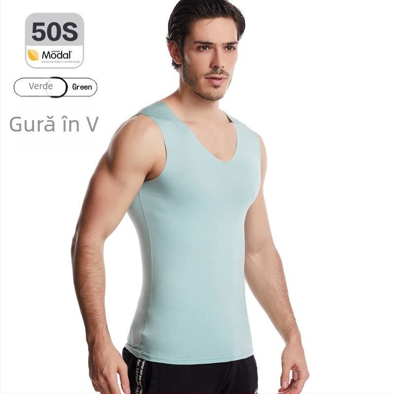 Maieu bărbătesc din modal, fără cusături, umeri lato, decolteu rotund, grosime moderată 161–180 g/m², vară