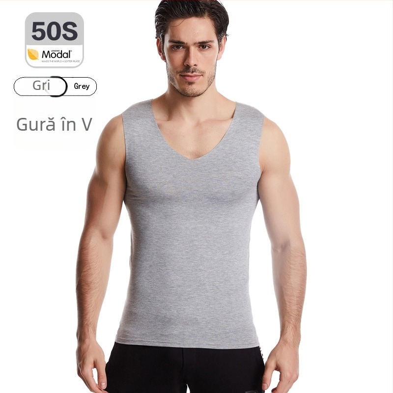 Maieu bărbătesc din modal, fără cusături, umeri lato, decolteu rotund, grosime moderată 161–180 g/m², vară