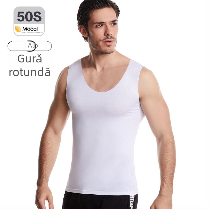 Maieu bărbătesc din modal, fără cusături, umeri lato, decolteu rotund, grosime moderată 161–180 g/m², vară