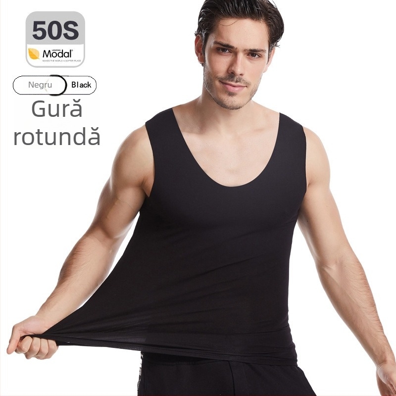 Maieu bărbătesc din modal, fără cusături, umeri lato, decolteu rotund, grosime moderată 161–180 g/m², vară