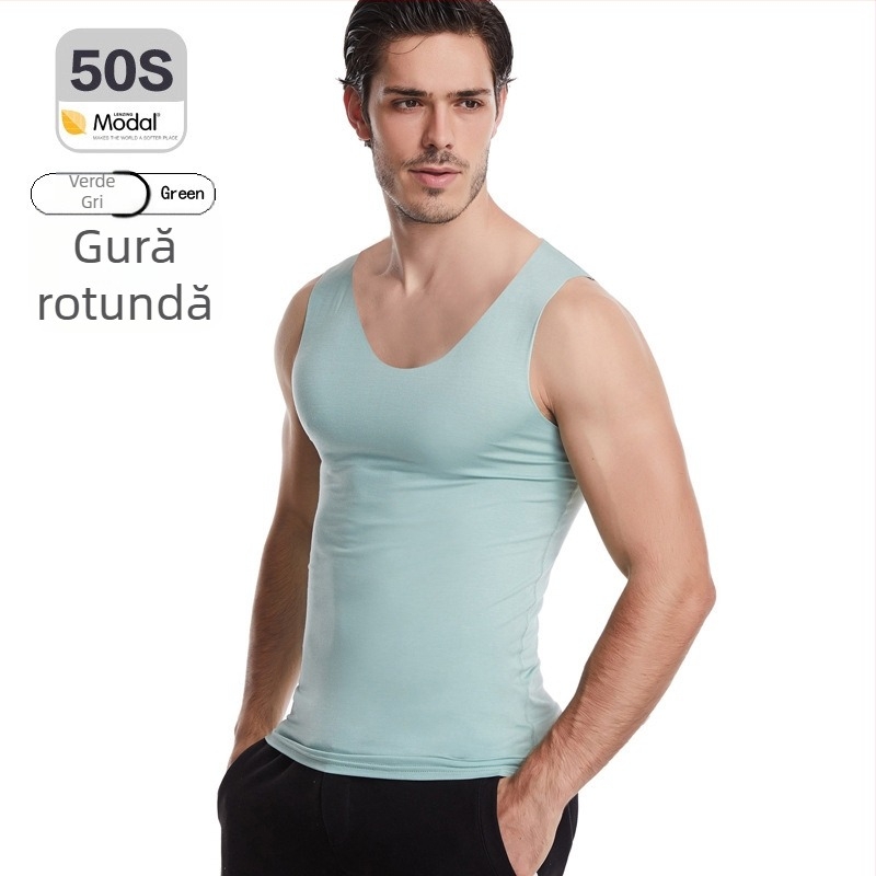 Maieu bărbătesc din modal, fără cusături, umeri lato, decolteu rotund, grosime moderată 161–180 g/m², vară