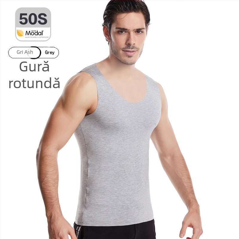 Maieu bărbătesc din modal, fără cusături, umeri lato, decolteu rotund, grosime moderată 161–180 g/m², vară