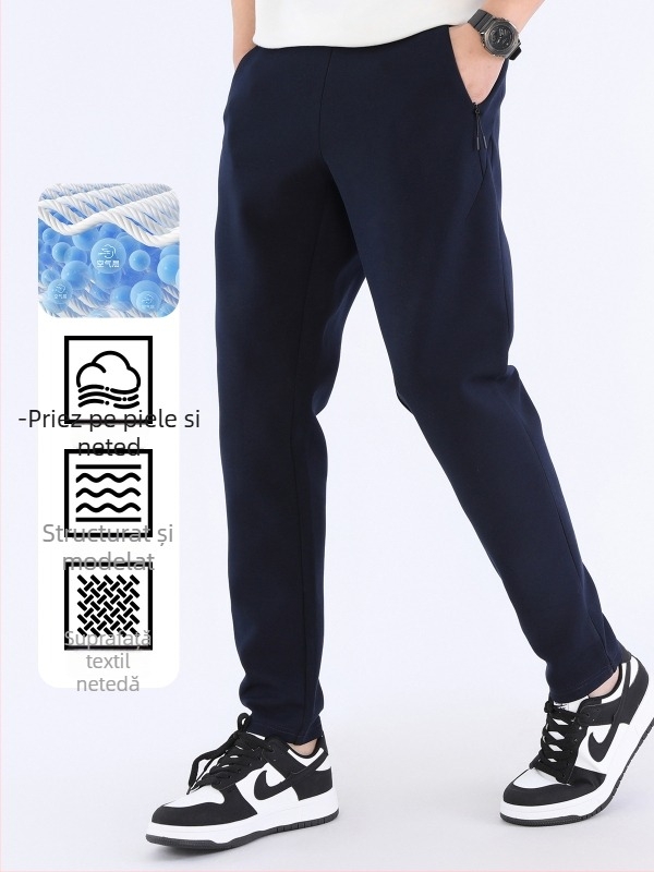 Pantaloni casual din bumbac cu strat de aer, croi lejer, 71% bumbac, Primăvara 2024