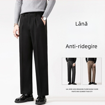 Pantaloni sport pentru bărbați, croială dreaptă, lejeri, material din amestec poliester cu căptușeală de polar, talie medie cu șnur