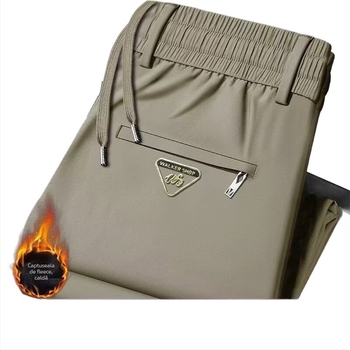 Pantaloni termici fleece, groși pentru iarnă, croială dreaptă, talie elastică cu șnur, 100% poliester