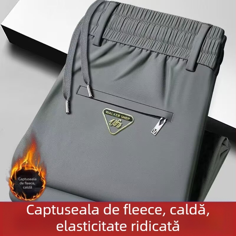 Pantaloni termici fleece, groși pentru iarnă, croială dreaptă, talie elastică cu șnur, 100% poliester