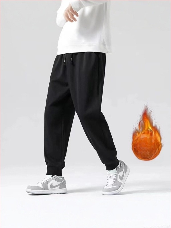 Pantaloni casual pentru bărbați, croială dreaptă, talie medie, închidere cu șnur, 100% poliester, uni