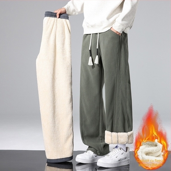 Pantaloni de iarnă cu fleece pentru adolescenți băieți, poliester 100%, talie medie, croială dreaptă, închidere cu șnur