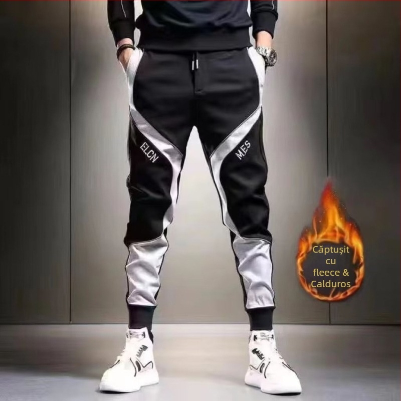 Pantaloni sport de lucru pentru bărbați, croială lejeră, talie medie, închidere cu șnur, țesătură din poliester