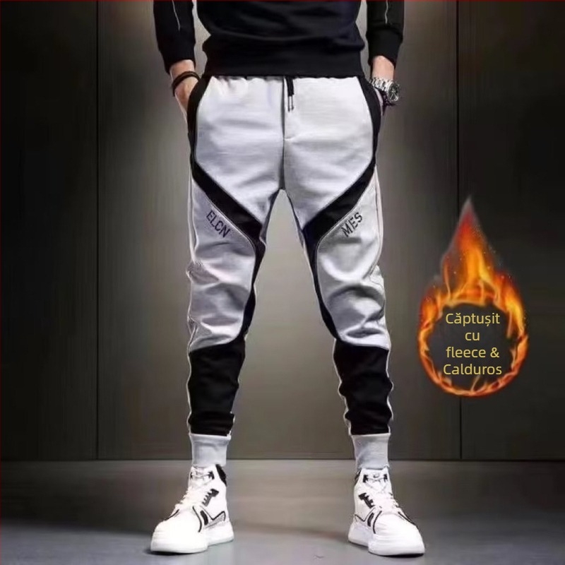 Pantaloni sport de lucru pentru bărbați, croială lejeră, talie medie, închidere cu șnur, țesătură din poliester