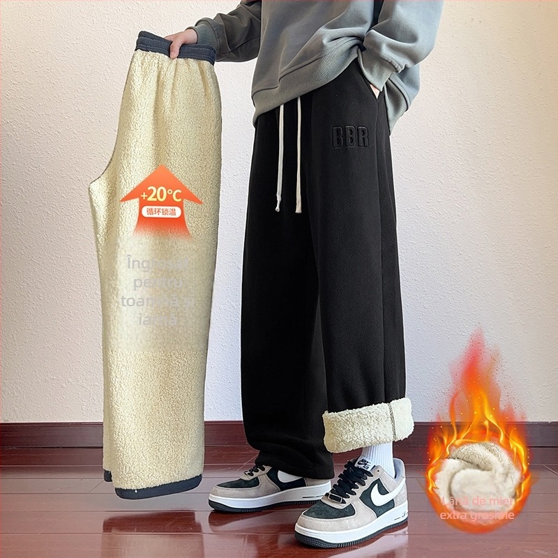 Pantaloni casual pentru bărbați, căptușiți cu fleece, poliester cu 6% elastan, croială lejeră, talie medie, model în dungi