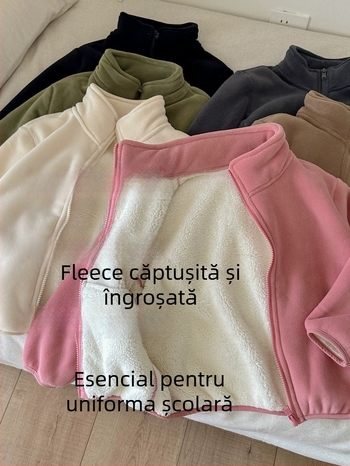 Geacă din fleece pentru fete, căptușeală groasă, închidere cu fermoar, mâneci lungi, pentru iarnă, destinat copiilor 3–8 ani