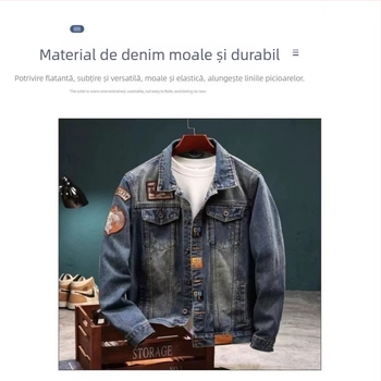 Geacă denim pentru bărbați, grosime de iarnă, cu guler înalt, fermoar, buzunare multiple, margini franjurate