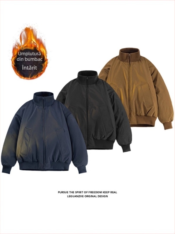 Jachetă bomber aviator bărbați, croială relaxată, închidere cu fermoar, umplutură poliester, grosime normală