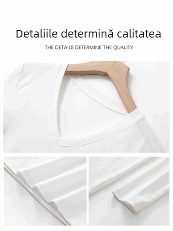 Tricou damă cu decolteu în V, mâneci lungi, croială Slim, din amestec bumbac-poliester, model uni, lungime medie a tivului, detaliu patchwork