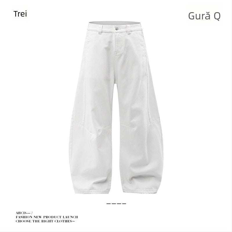 Jeans largi, croială lejeră, talie medie, 100% bumbac, design colaj, unisex