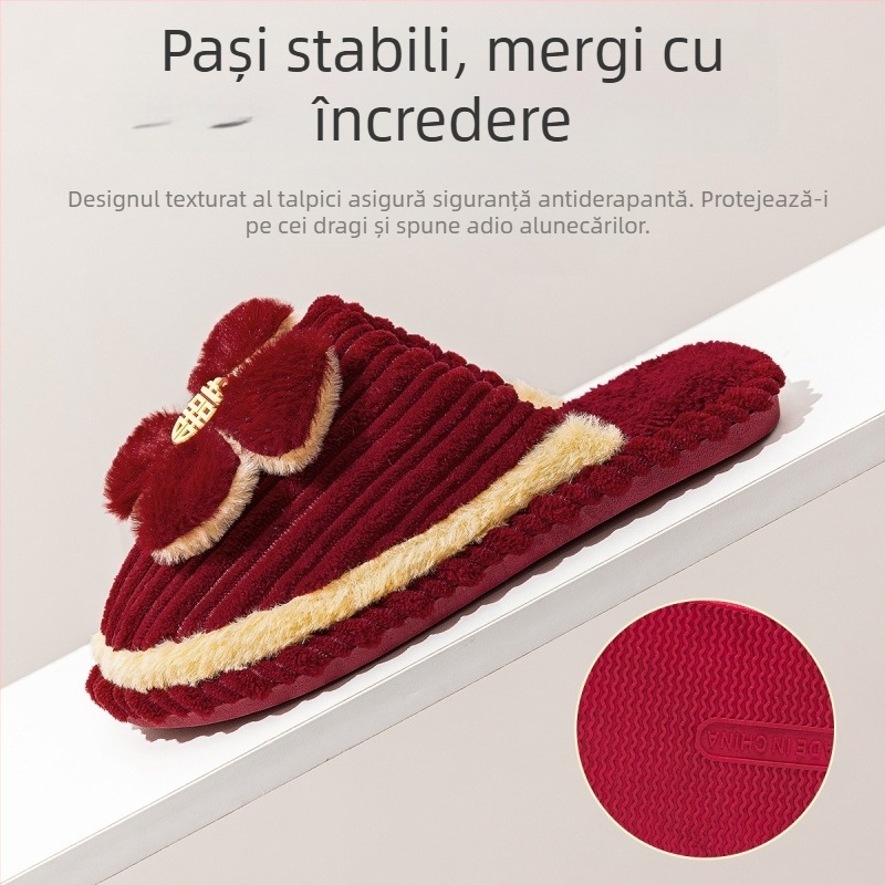 Papuci de nuntă pentru cupluri, partea superioară din velur, talpă PVC, groși, antiderapant, calzi pentru iarnă și toamnă