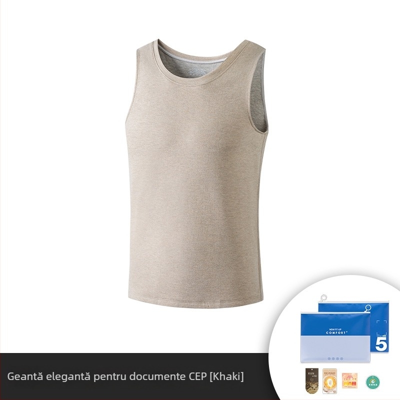 Vesta termică pentru bărbați din viscoză, căptușeală fleece, dublu strat, guler rotund, textură catifelată