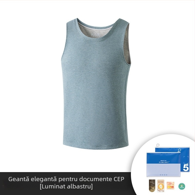 Vesta termică pentru bărbați din viscoză, căptușeală fleece, dublu strat, guler rotund, textură catifelată