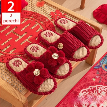 Papuci de nuntă cu design toe-loop, partea superioară din bumbac, talpă PVC, talpă groasă, antiderapante și calde