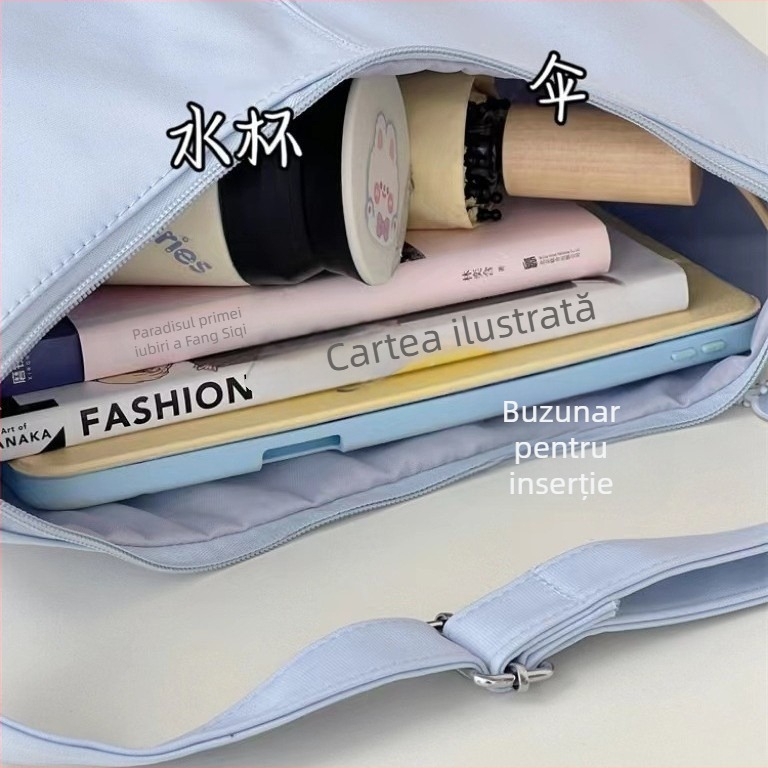 Geantă de umăr crossbody — nailon, formă pătrată orizontală, fermoar, căptușeală poliester, buzunar pentru telefon