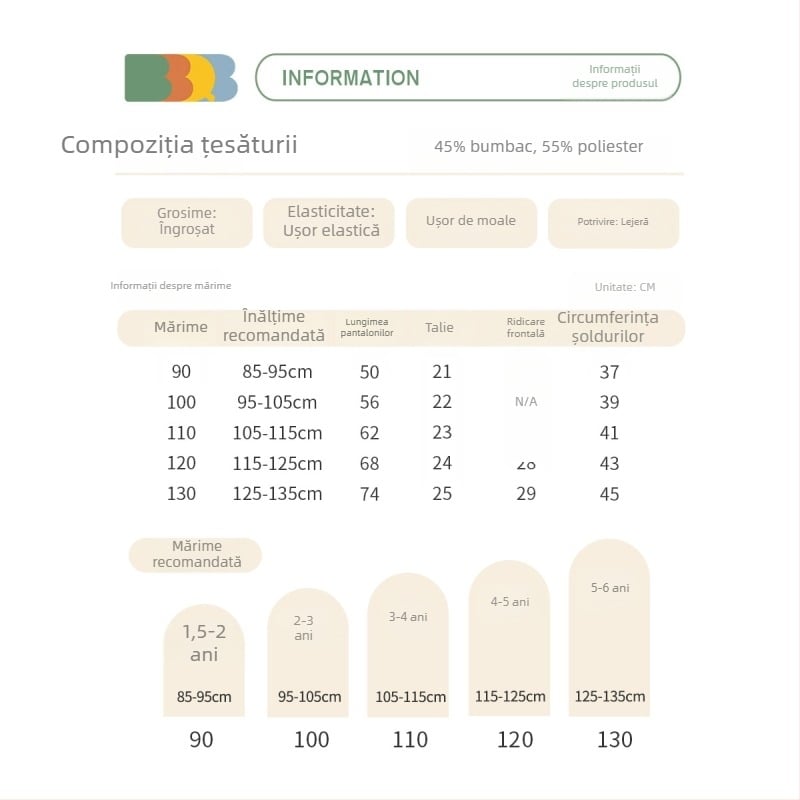 Minizone Pantaloni pentru copii, Casual, Pantaloni lungi, 45% bumbac 55% poliester, talie elastică, unisex