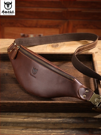 Geantă de talie din piele Cow Captain Leather — piele de vită de top, rezistentă la apă, durabilă, model uni, căptușeală din poliester