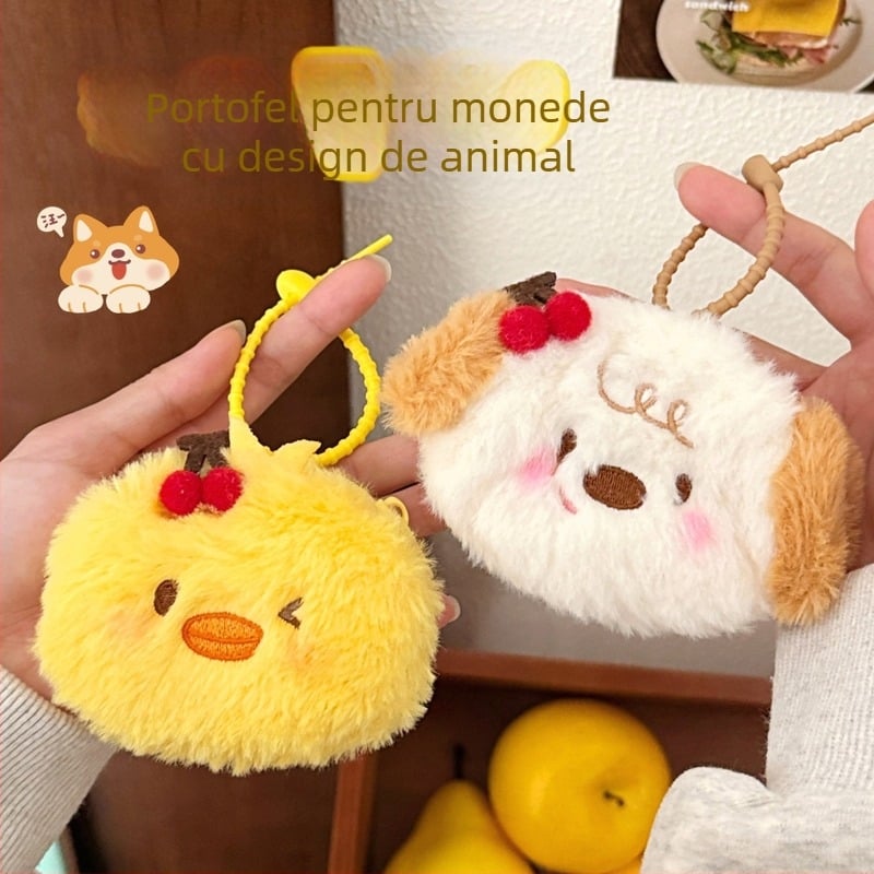 Portofel pentru monede din pluș, model cu desene animate, stil casual de călătorie, 1 pliură, greutate 14 g