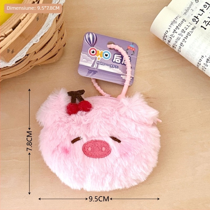 Portofel pentru monede din pluș, model cu desene animate, stil casual de călătorie, 1 pliură, greutate 14 g