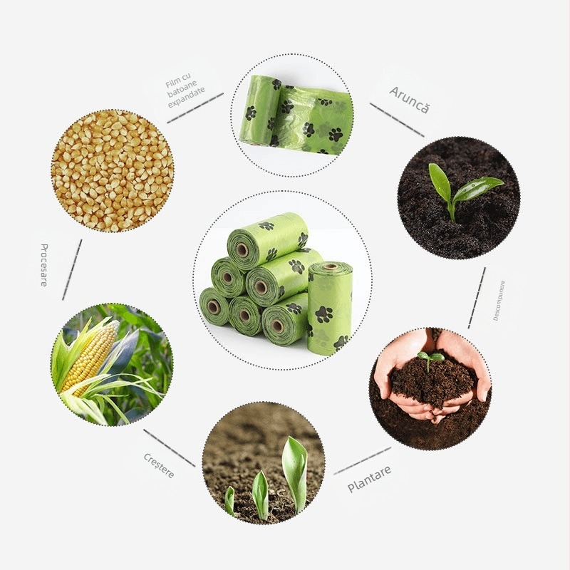 Saci biodegradabili pentru animale de companie (câini și pisici), groși, portabili