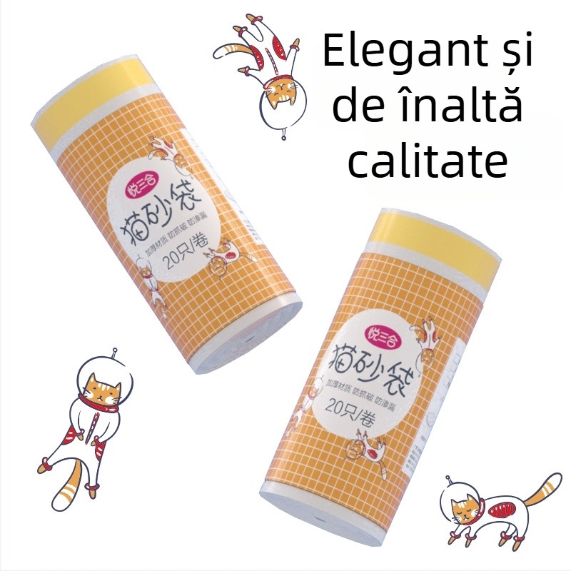 Pungi pentru coșul de gunoi al litierei pisicii, îngroșate, rolă continuă, HDPE/LDPE, potrivite pentru toalete automate inteligente