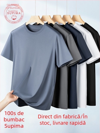 Amerigo tricou din mătase-cotton, minimalist, croială conformată, guler rotund, mâneci scurte, culoare solidă