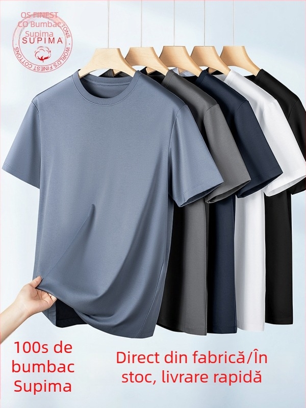 Amerigo tricou din mătase-cotton, minimalist, croială conformată, guler rotund, mâneci scurte, culoare solidă