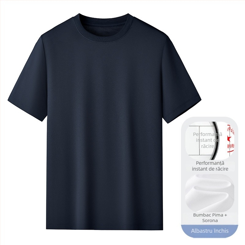 Amerigo tricou din mătase-cotton, minimalist, croială conformată, guler rotund, mâneci scurte, culoare solidă