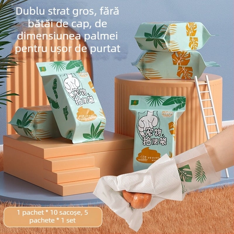 Pungi pentru dejecțiile câinelui, cu dublu strat, îngroșate, portabile pentru exterior