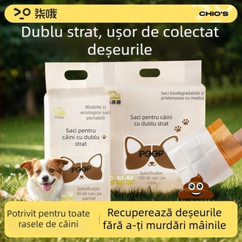 Saci pentru gunoi de câine, dublu strat, groși, portabile, din hârtie solubilă în apă, deschidere plată, Seven Oh